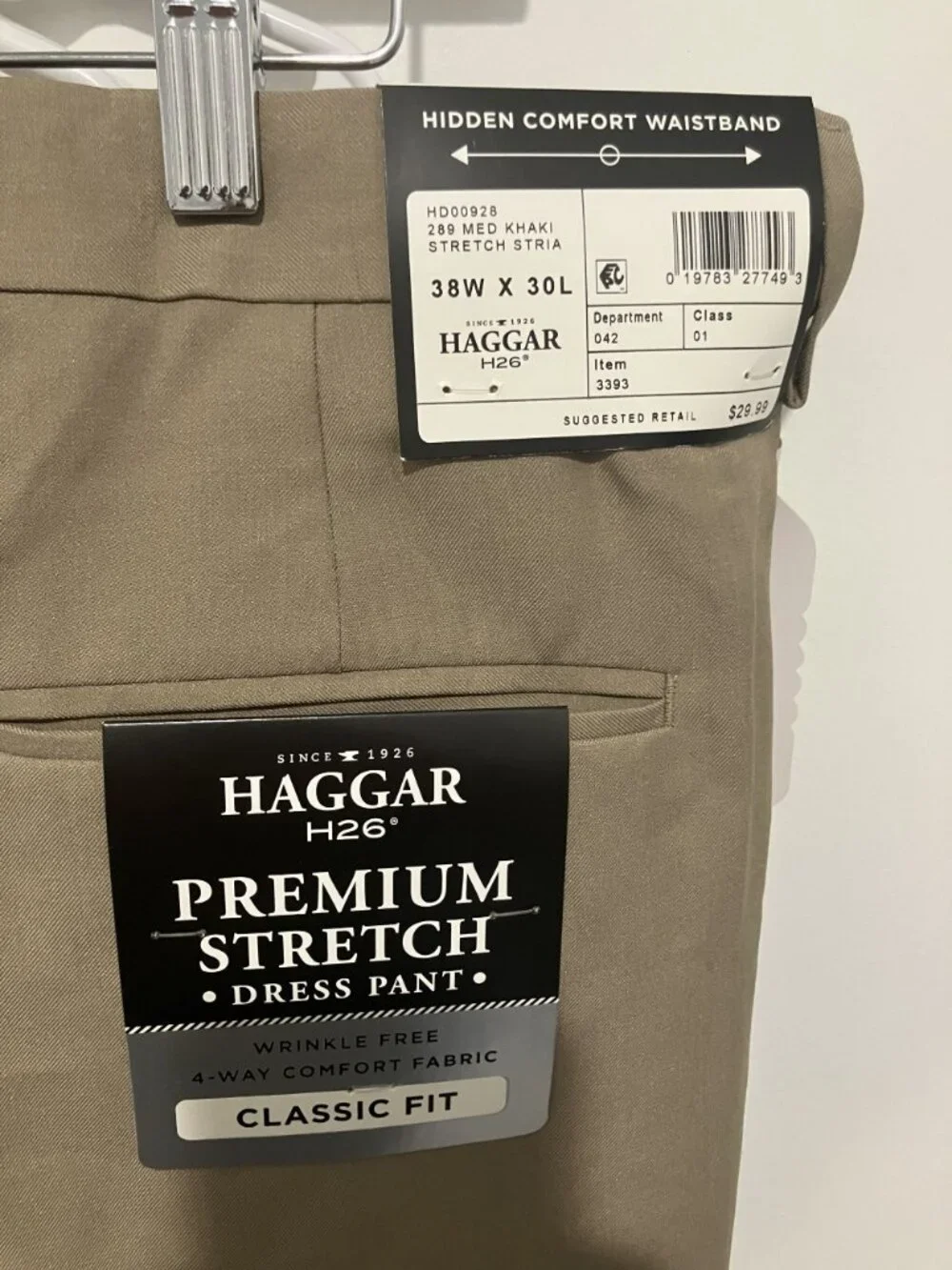 Haggar H26 Men's Relaxed Leg Mid-Rise Trousers, Khaki, Size 38x30, New With Tags